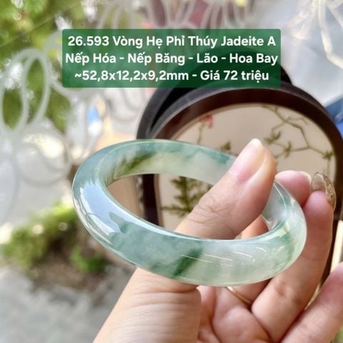 26.593 Vòng Hẹ Phỉ Thuý Jadeite A - Nếp Hoá - Nếp Băng - Lão - Hoa Bay ~52,8x12,2x9,2mm