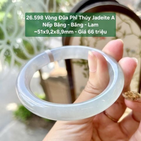 26.598 Vòng Đũa Phỉ Thuý Jadeite A - Nếp Băng - Băng - Lam ~51x9,2x8,9mm