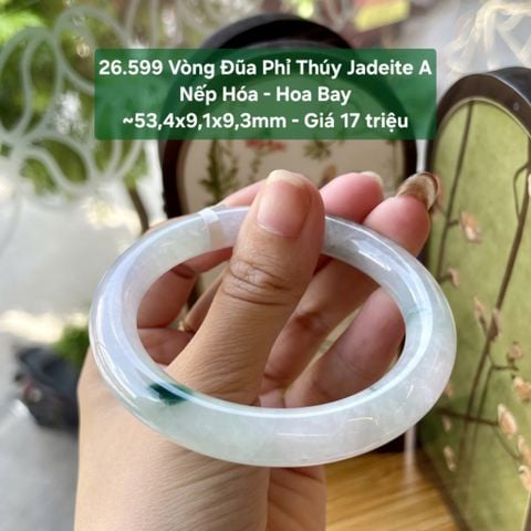 26.599 Vòng Đũa Phỉ Thuý Jadeite A - Nếp Hoá - Hoa Bay ~53,4x9,1x9,3mm