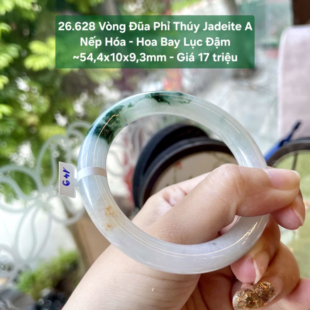 26.628 Vòng Đũa Phỉ Thuý Jadeite A - Nếp Hoá - Hoa Bay Lục Đậm ~54,4x10x9,3mm