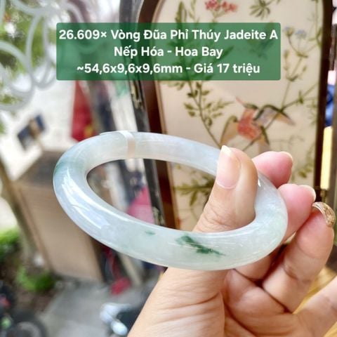26.609x Vòng Đũa Phỉ Thuý Jadeite A - Nếp Hoá - Hoa Bay ~ 54,6x9,6x9,6mm