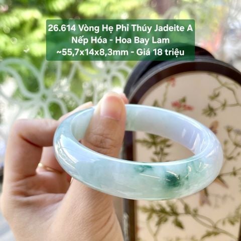 26.614 Vòng Đũa Phỉ Thuý Jadeite A - Nếp Hoá - Hoa Bay Lam ~55,7x14x8,3mm