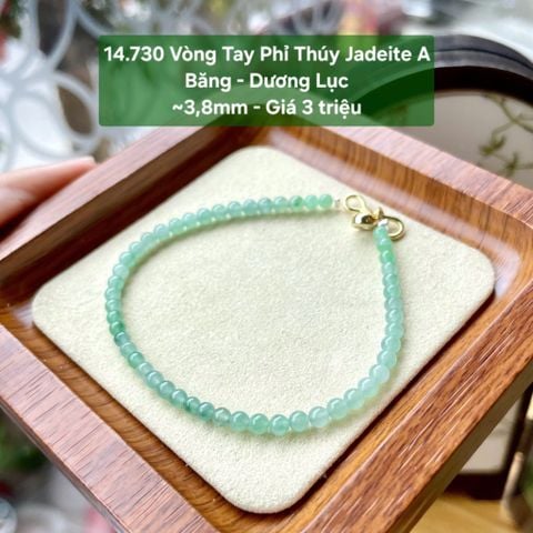 14.730 Vòng Tay Phỉ Thuý Jadeite A - Băng - Dương Lục ~3,8mm