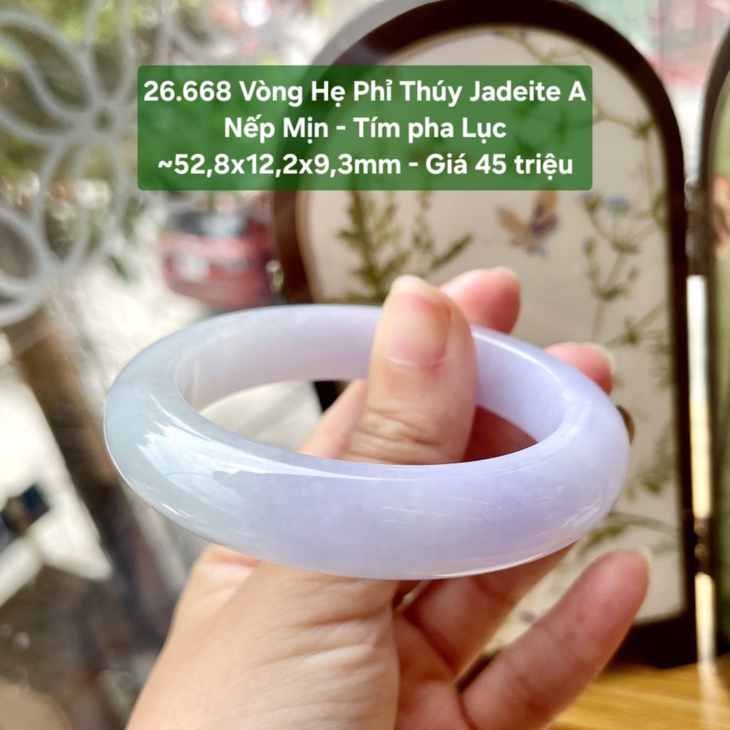 26.668 Vòng Hẹ Phỉ Thuý Jadeite A - Nếp Mịn - Tím Pha Lục ~52,8x12,2x9,3mm