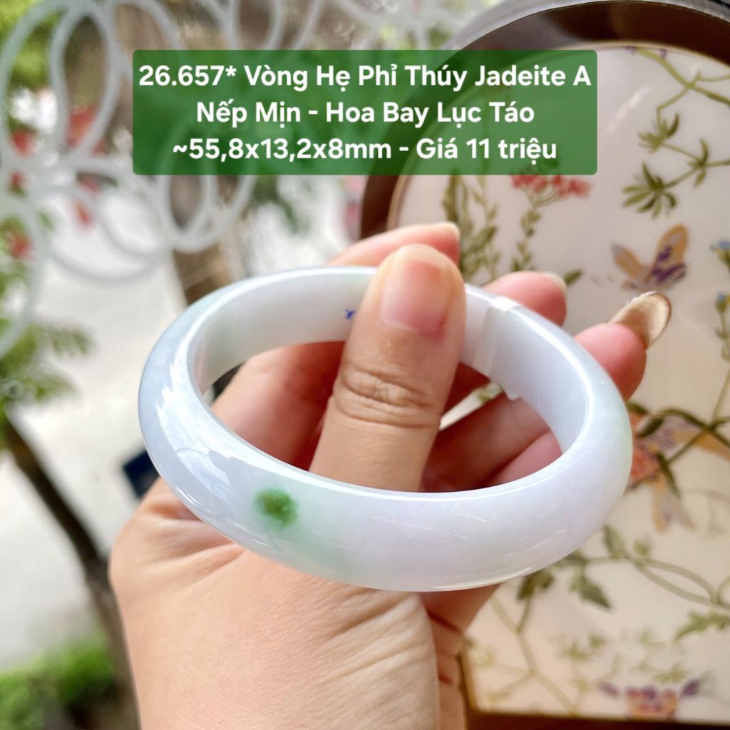 26.657* Vòng Hẹ Phỉ Thuý Jadeite A - Nếp Mịn - Hoa Bay Lục Táo ~55,8x13,2x8mm