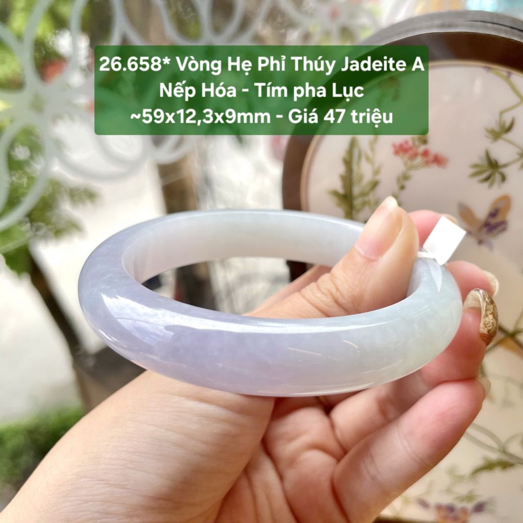 26.658* Vòng Hẹ Phỉ Thuý Jadeite A - Nếp Hoá - Tím Pha Lục ~59x12,3x9mm
