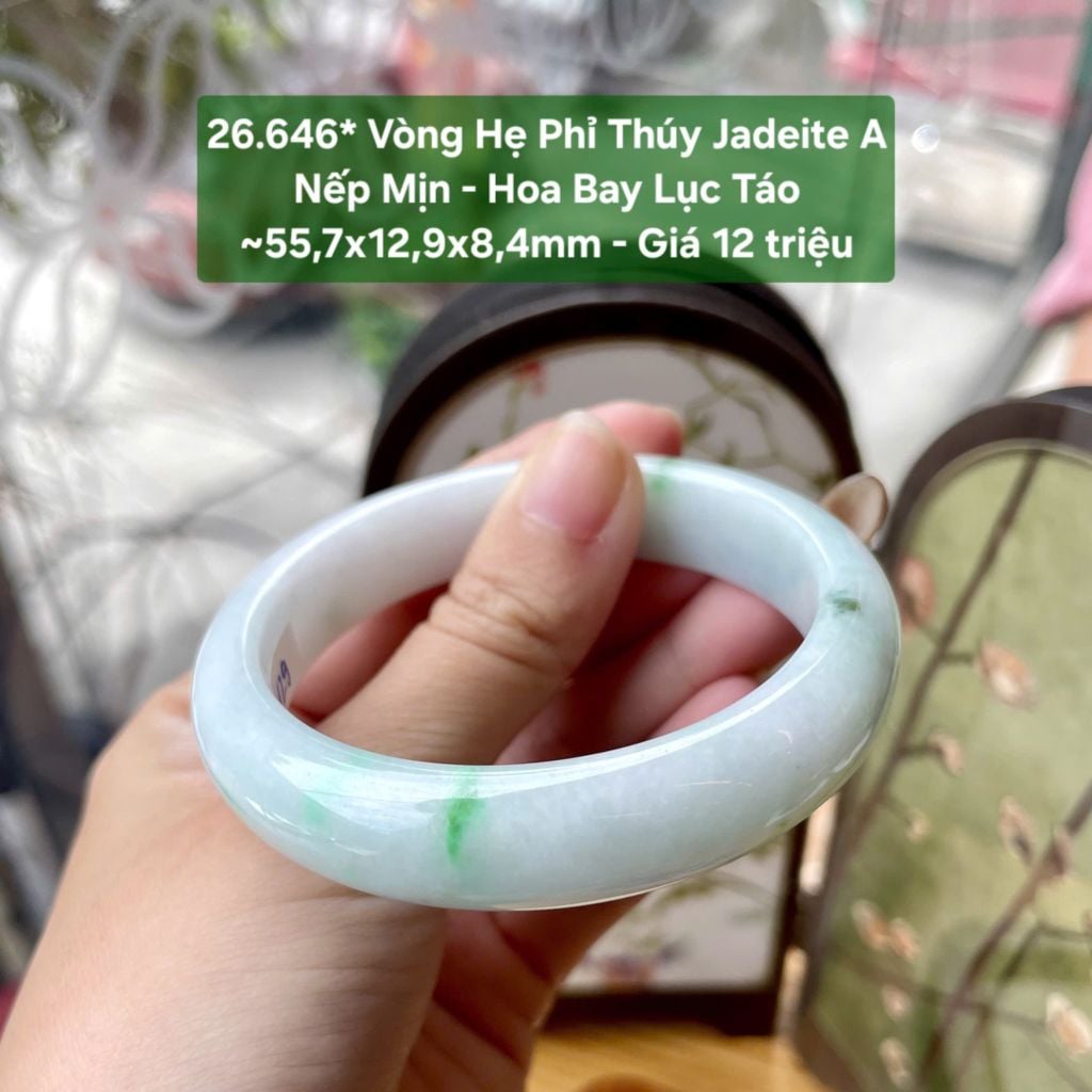 26.646* Vòng Hẹ Phỉ Thuý Jadeite A - Nếp Mịn - Hoa Bay Lục Táo 55,7x12,9x9,4mm