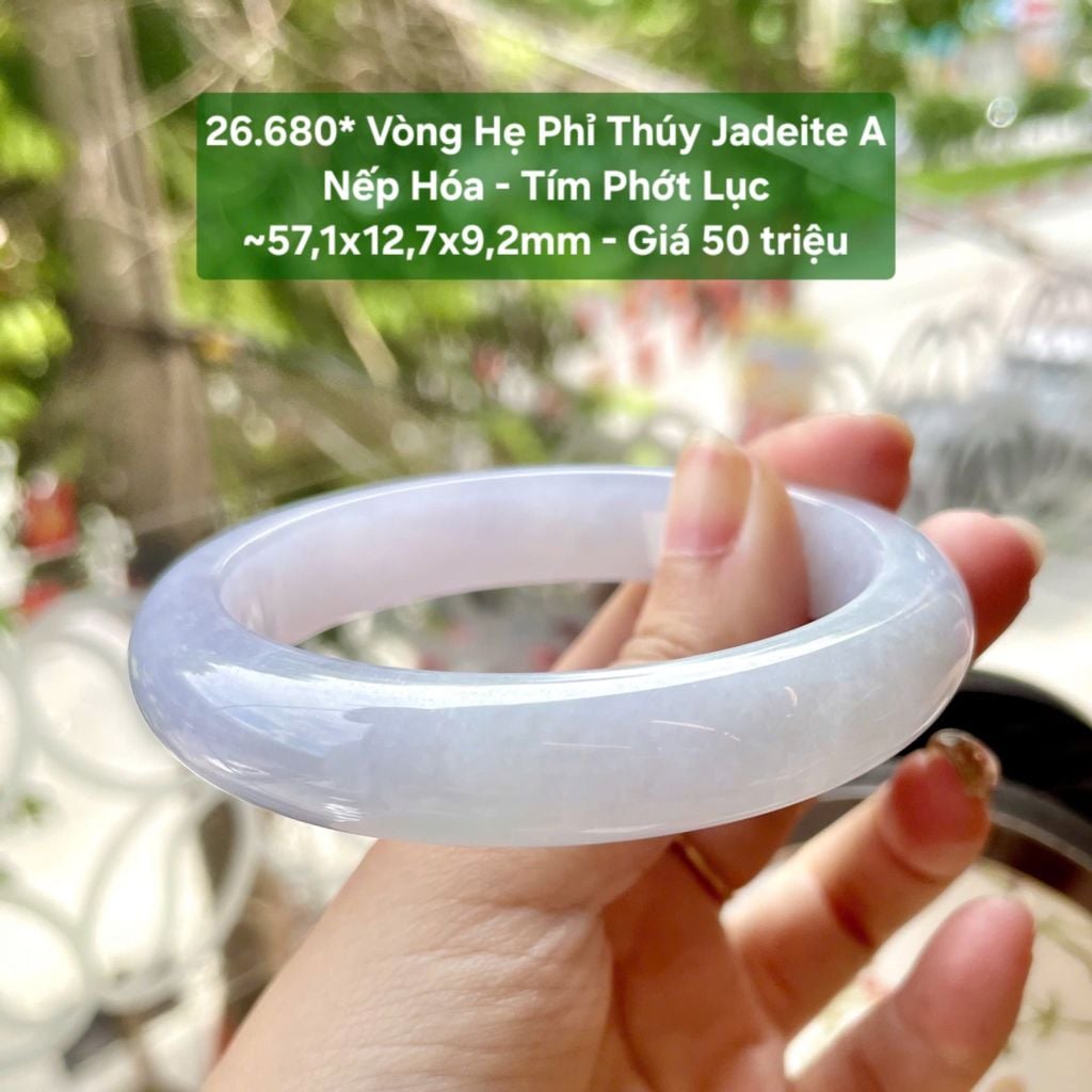 26.680* Vòng Hẹ Phỉ Thuý Jadeite A -Nếp Hoá - Tím Phớt Lục ~57,1x12,7x9,2mm