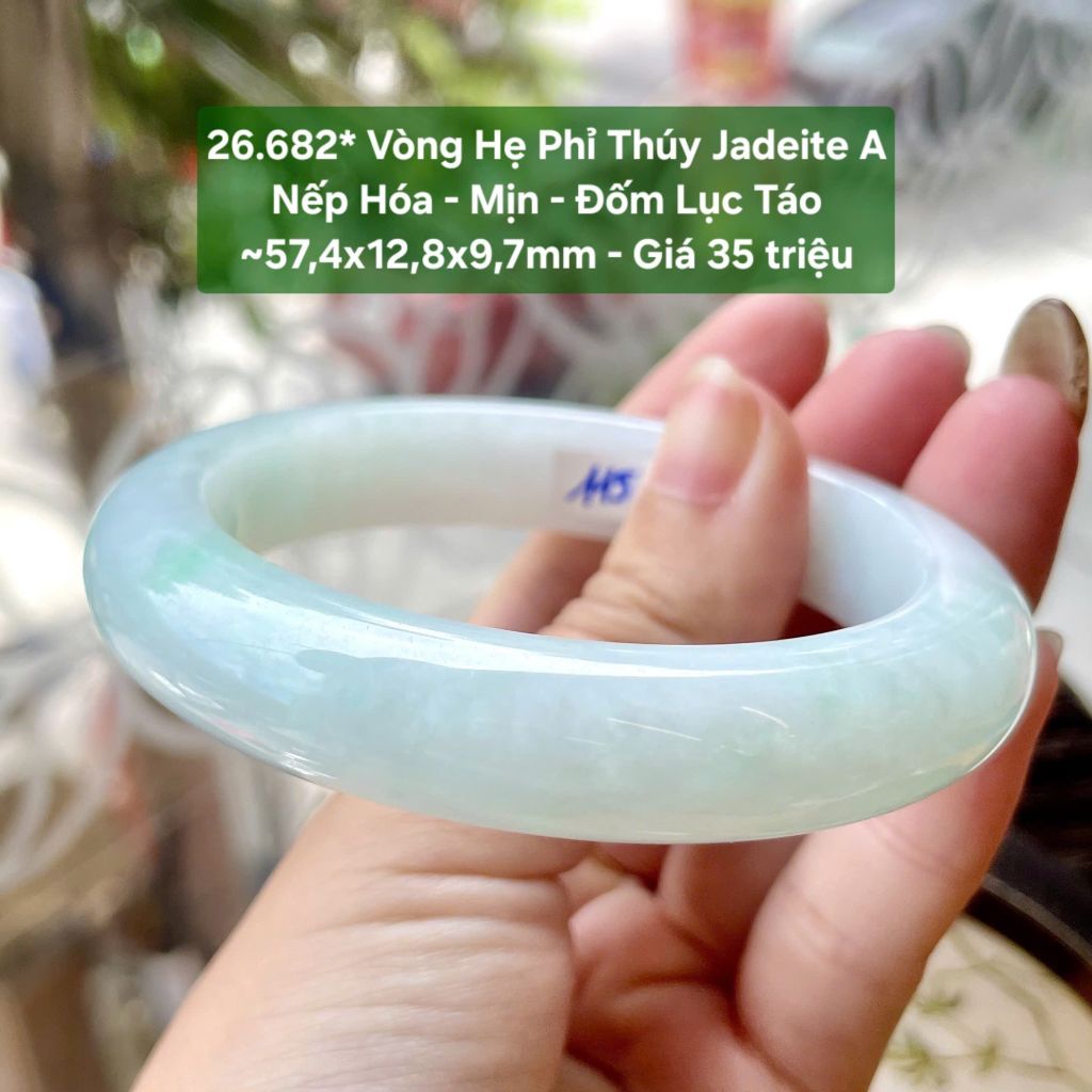 26.682* Vòng Hẹ Phỉ Thuý Jadeite A - Nếp Hoá -Mịn- Đốm Lục Táo ~57,4x12,8x9,7mm