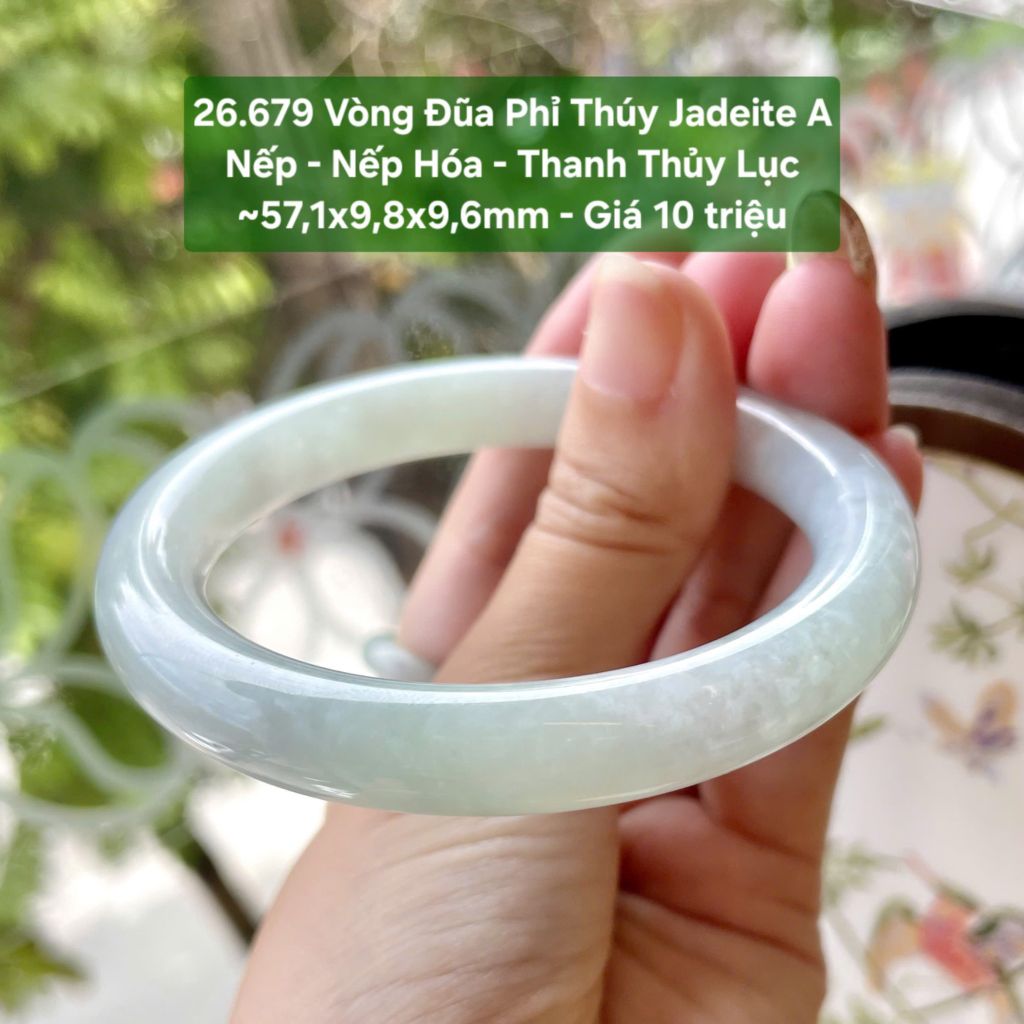 26.679 Vòng Đũa Phỉ Thuý Jadeite A -Nếp - Nếp Hoá - Thanh Thuỷ Lục ~57,1x9,8x9,6mm