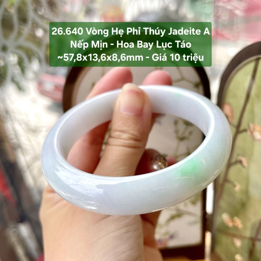 26.640 Vòng Hẹ Phỉ Thuý Jadeite A - Nếp Mịn - Hoa Bay Lục Táo ~57,8x13,6x8,6mm