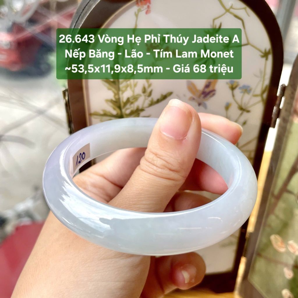 26.643 Vòng Hẹ Phỉ Thuý Jadeite A -Nếp Băng - Lão - Tím Monet ~53,5x11,9x8,5mm