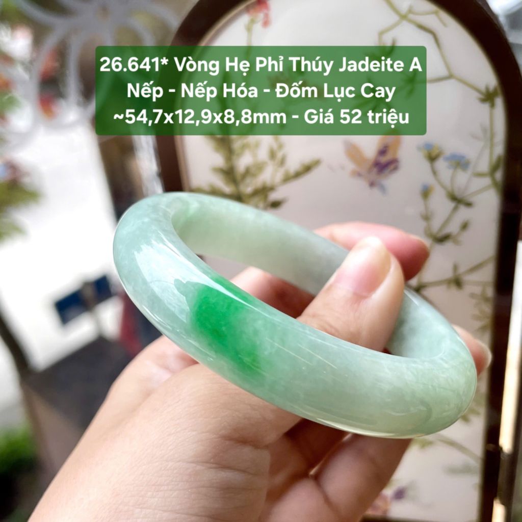 26.641* Vòng Hẹ Phỉ Thuý Jadeite A - Nếp -  Nếp Hoá - Đốm Lục Cay ~54,7x12,9x8,8mm