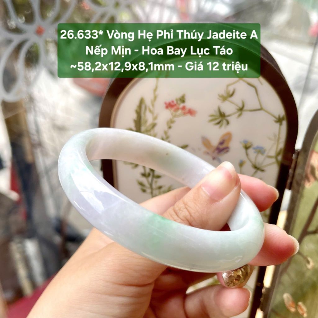 26.633* Vòng Hẹ Phỉ Thuý Jadeite A - Nếp Mịn - Hoa Bay Lục Táo ~58,2x12,9x8,1mm