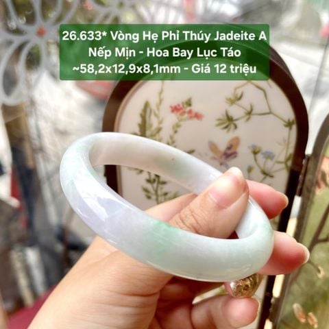 26.633* Vòng Hẹ Phỉ Thuý Jadeite A - Nếp Mịn - Hoa Bay Lục Táo ~58,2x12,9x8,1mm