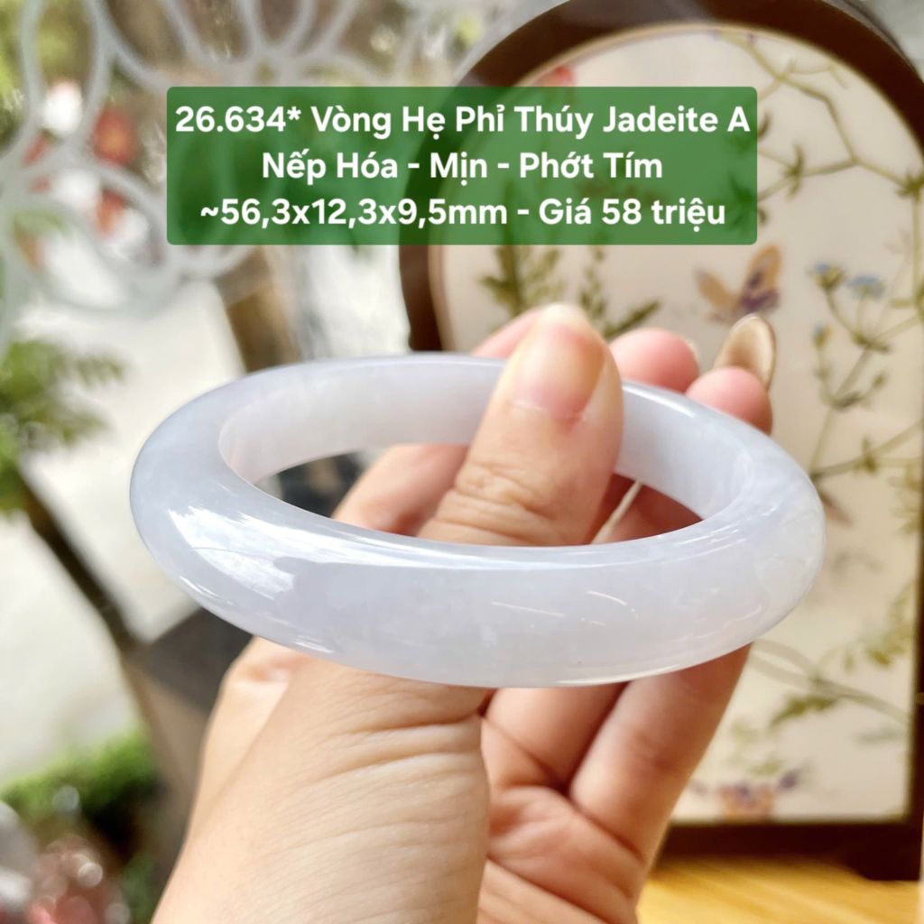 26.634* Vòng Hẹ Phỉ Thuý Jadeite A -Nếp Hoá - Mịn - Phớt Tím ~56,3x12,3x9,5mm