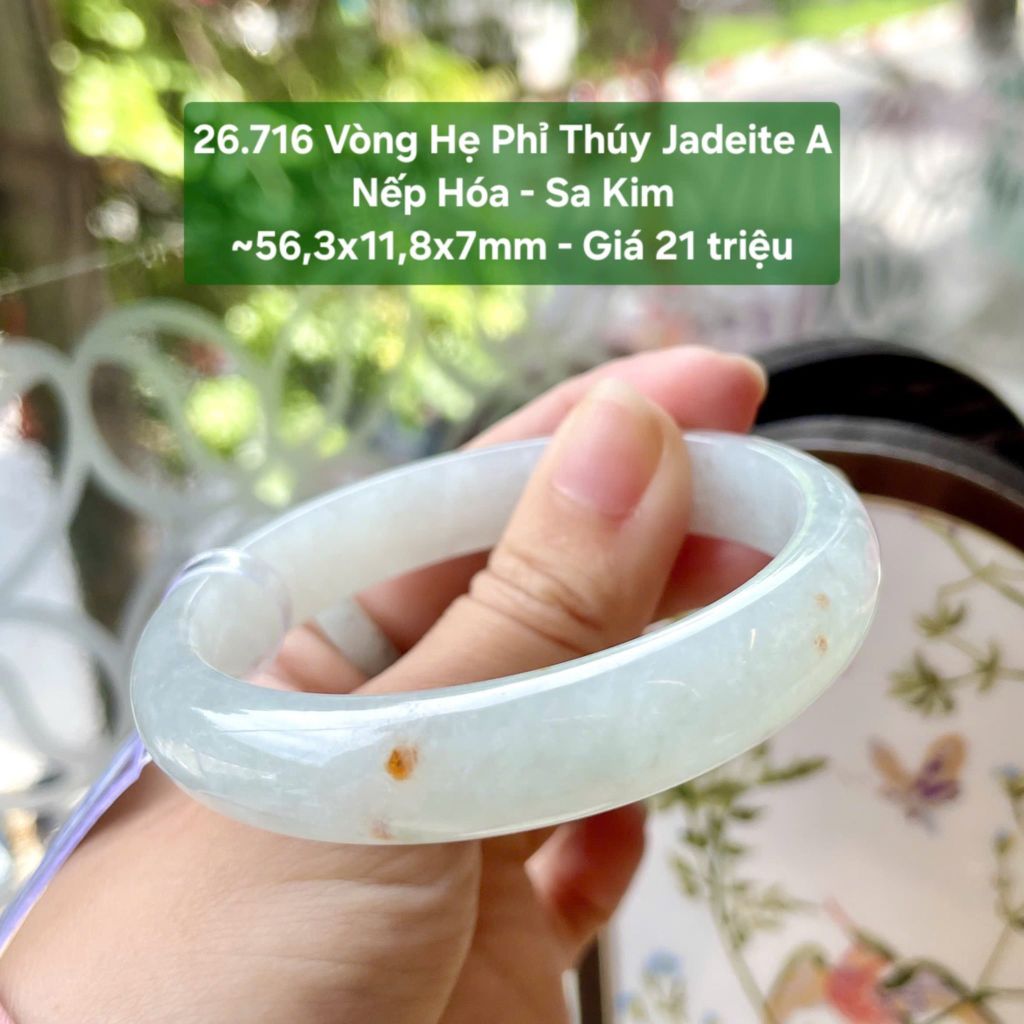 26.716 Vòng Đũa Phỉ Thuý Jadeite A - Nếp Hoá - Sa Kim ~56,3x11,8x7mm