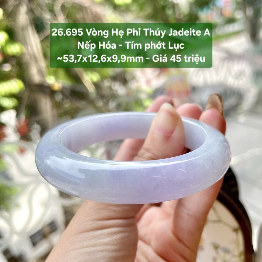 26.695 Vòng Hẹ Phỉ Thuý Jadeite A- Nếp Hoá - Tím Phớt Lục ~53,7x12,6x9,9mm