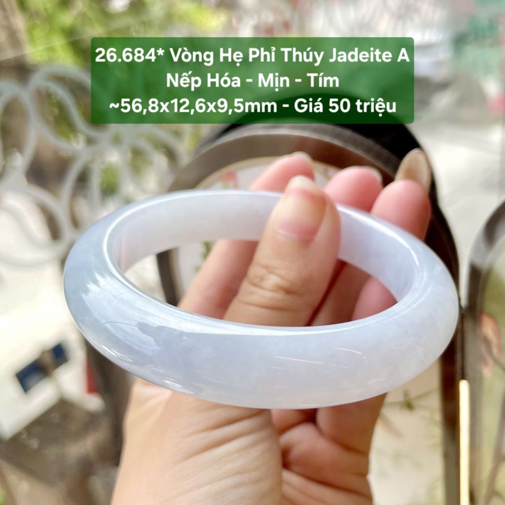 26.684* Vòng Hẹ Phỉ Thuý Jadeite A- Nếp Hoá - Mịn - Tím ~56,8x12,6x9,5mm