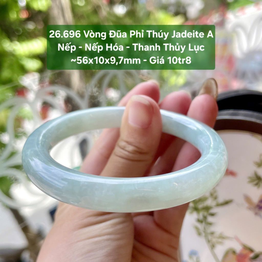 26.696 Vòng Đũa Phỉ Thuý Jadeite A- Nếp -  Nếp Hoá - Thanh Thuỷ Lục ~56x10x9,7mm
