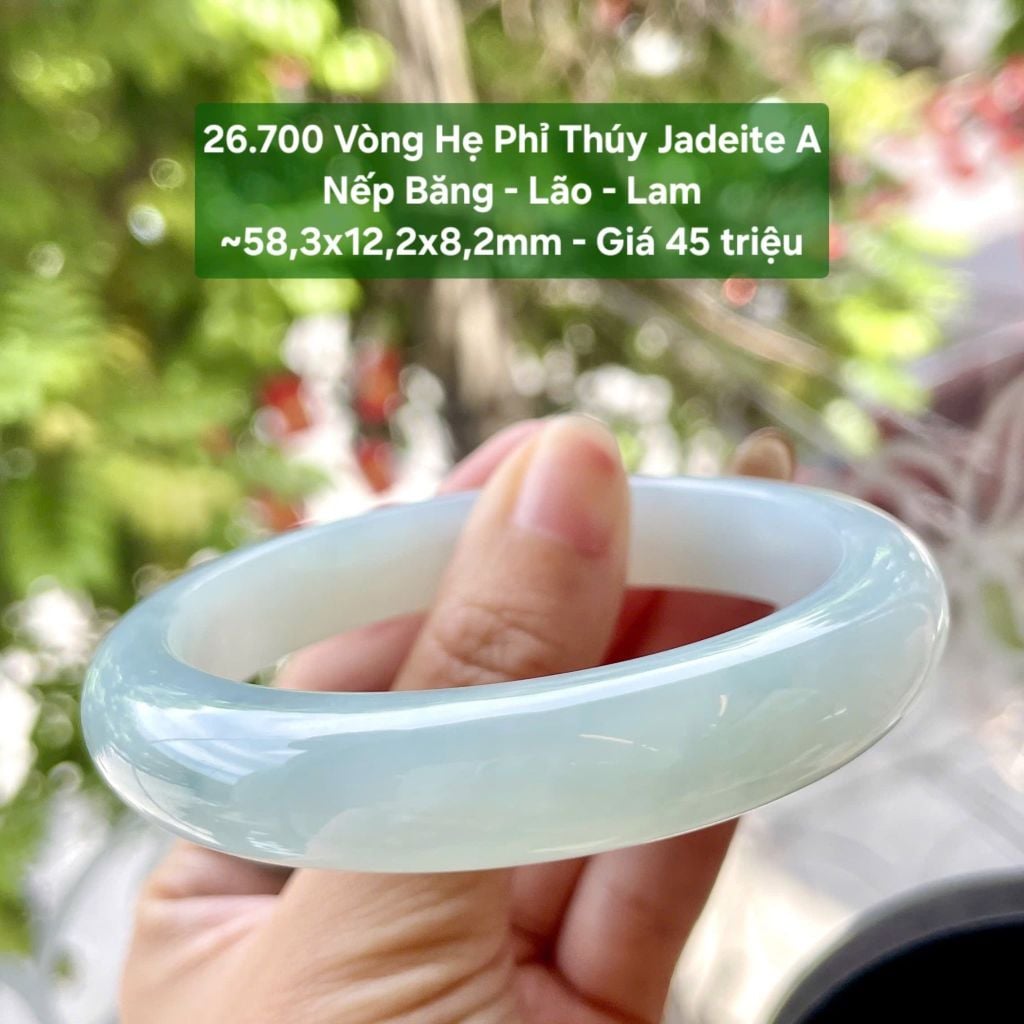26.700 Vòng Hẹ Phỉ Thuý Jadeite A- Nếp Băng - Lão - Lam ~58,3x12,2x8,2mm