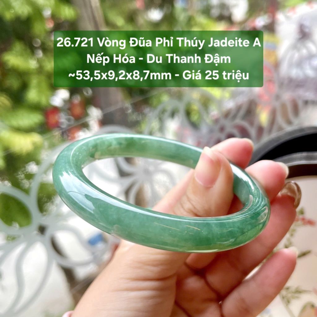 26.721 Vòng Đũa Phỉ Thuý Jadeite A- Nếp Hoá - Du Thanh Đậm ~53,5x9,2x8,7mm