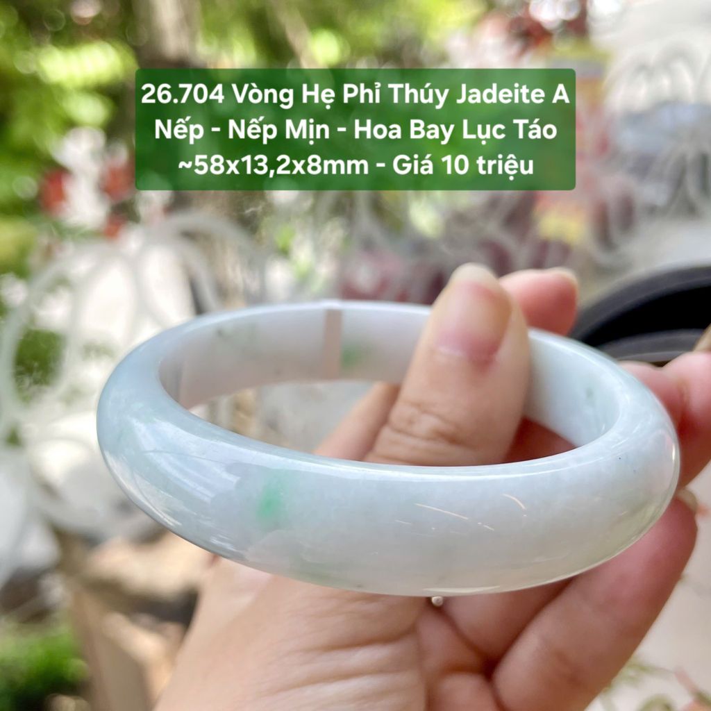 26.704 Vòng Hẹ Phỉ Thuý Jadeite A- Nếp - Nếp Mịn - Hoa Bay Lục Táo ~58x13,2x8mm