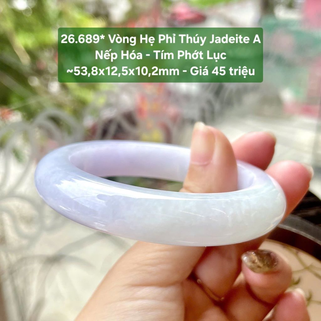 26.689* Vòng Hẹ Phỉ Thuý Jadeite A- Nếp Hoá - Tím Phớt Lục ~53,8x12,5x10,2mm