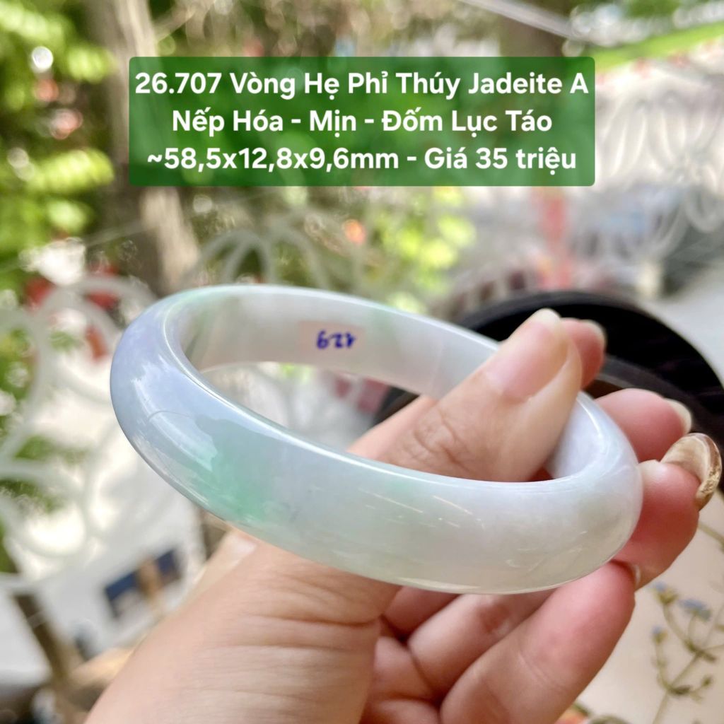 26.707 Vòng Hẹ Phỉ Thuý Jadeite A- Nếp Hoá - Mịn - Đốm Lục Táo ~58,5x12,8x9,6mm