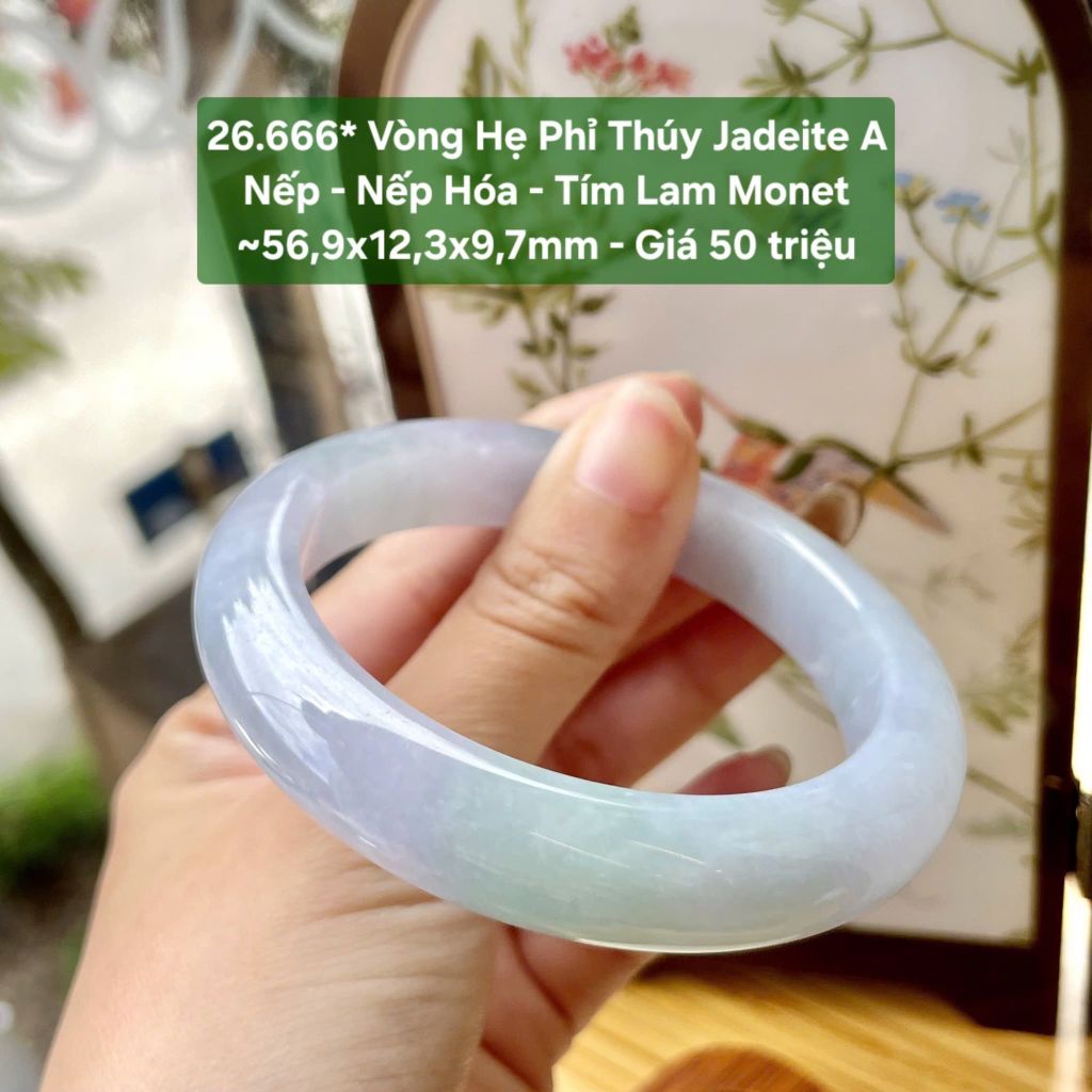 26.666* Vòng Hẹ Phỉ Thuý Jadeite A - Nếp - Nếp Hoá - Tím Lam Monet ~56,9x12,3x9,7mm