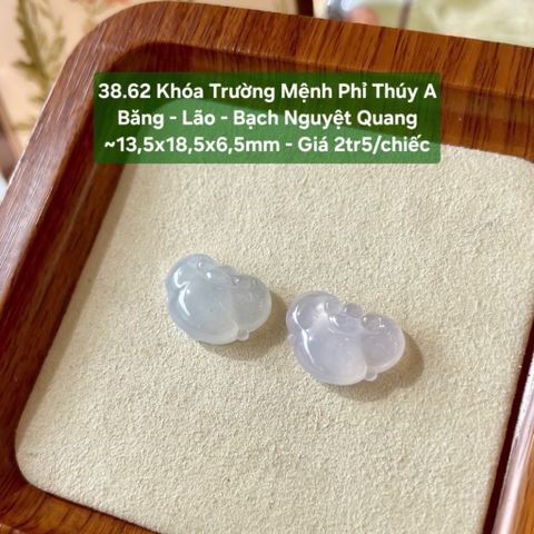 38.62 Khoá Trường Mệnh Phỉ Thuý Jadeite A - Băng - Lão - Bạch Nguyệt Quang ~13,5x18,5x6,5mm