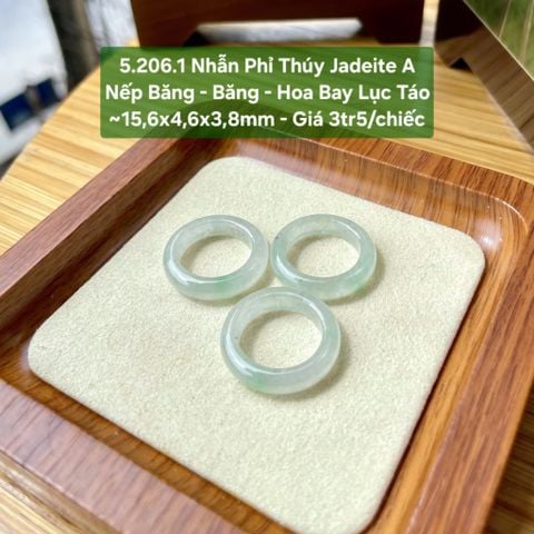 5.206.1 Nhẫn Ngọc Phỉ Thuý Jadeite A - Nếp Băng - Băng - Lão - Hoa Bay Lục Táo ~15,6x4,6x3,8mm