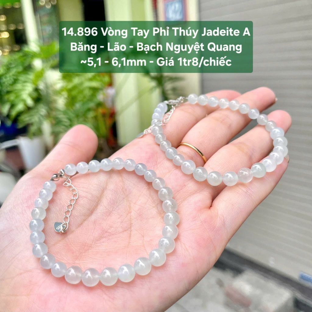 14.896 Vòng Tay Phỉ Thuý Jadeite A - Băng - Lão - Bạch Nguyệt Quang ~5,1 - 6,1mm
