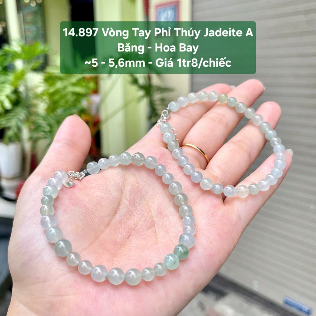 14.897 Vòng Tay Phỉ Thuý Jadeite A - Băng - Hoa Bay ~5 - 5,6mm