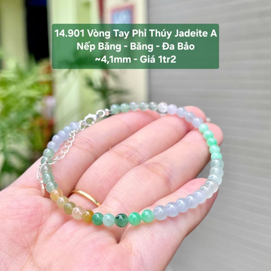 14.901 Vòng Tay Phỉ Thuý Jadeite A - Nếp Băng -  Băng - Đa Bảo ~4,1mm