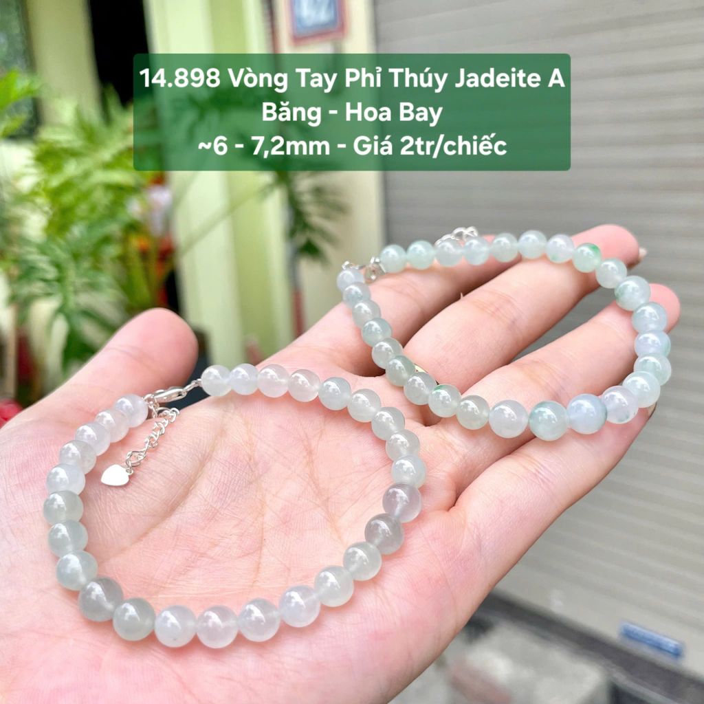 14.898 Vòng Tay Phỉ Thuý Jadeite A - Băng - Hoa Bay ~ 6 - 7,2mm