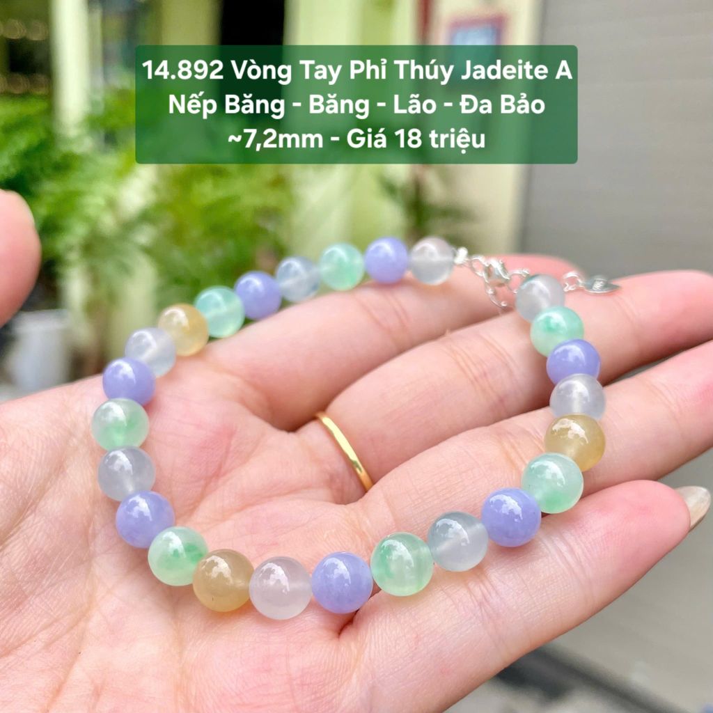 14.892 Vòng Tay Phỉ Thuý Jadeite A - Nếp Băng -  Băng - Lão -Đa Bảo ~ 7,2mm