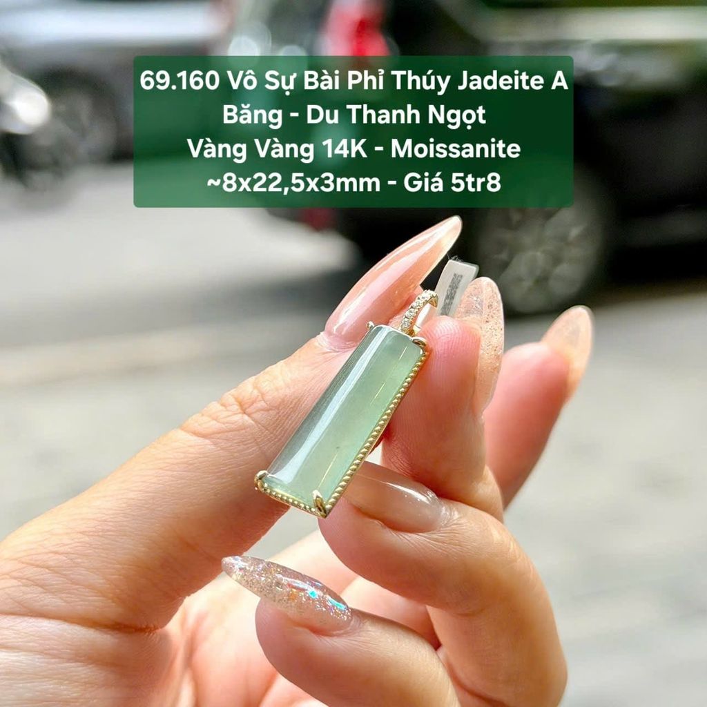 69.160 Vô Sự Bài Phỉ Thuý Jadeite A Băng - Du Thanh Ngọt - VV14K - Moissanite ~ 8x22,5x3mm