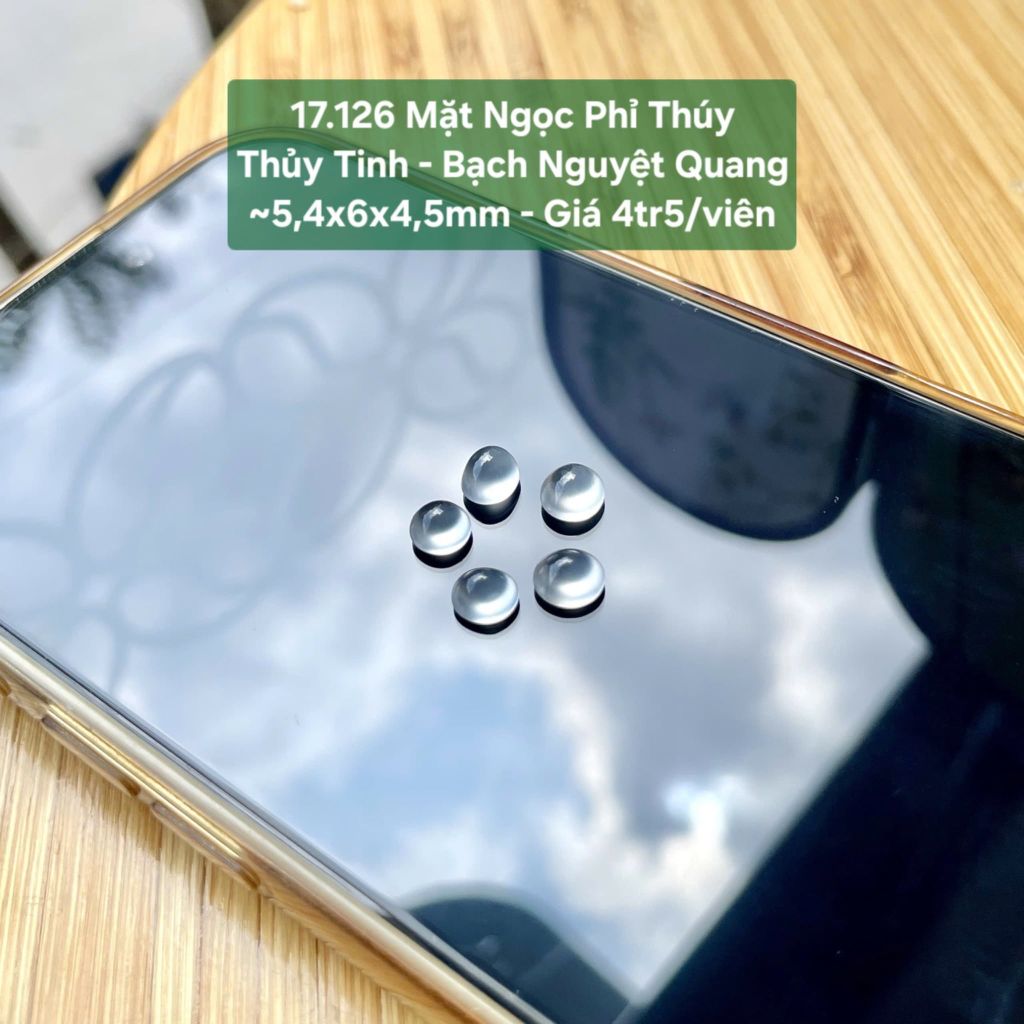 Mặt Ngọc Phỉ Thuý Thuỷ Tinh - Bạch Nguyệt Quang ~ 5,4x6x4,5mm 17.126