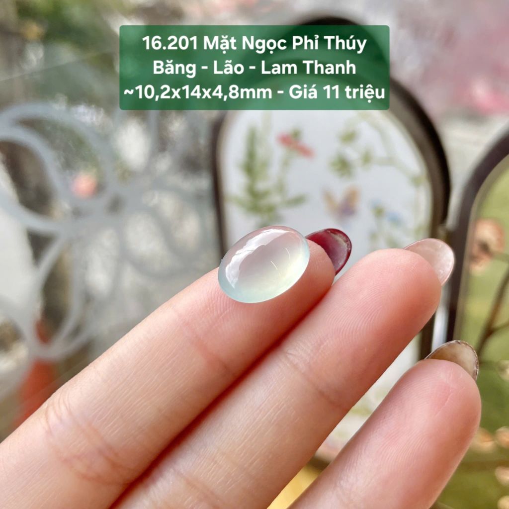 Mặt Ngọc Phỉ Thuý Băng - Lão - Lam Thanh ~10,2x14x4,8mm 16.201