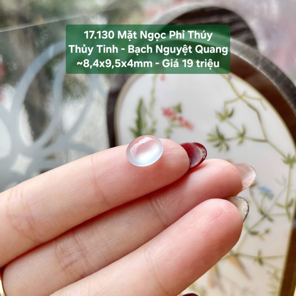 Mặt Ngọc Phỉ Thuý Thuỷ Tinh - Bạch Nguyệt Quang ~8,4x9,5x4mm 17.130