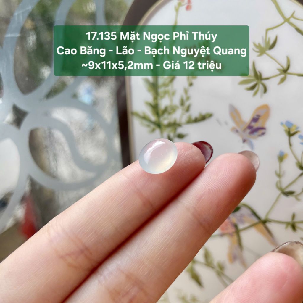 Mặt Ngọc Phỉ Thuý Cao Băng - Lão - Bạch Nguyệt Quang ~9x11x5,2mm 17.135