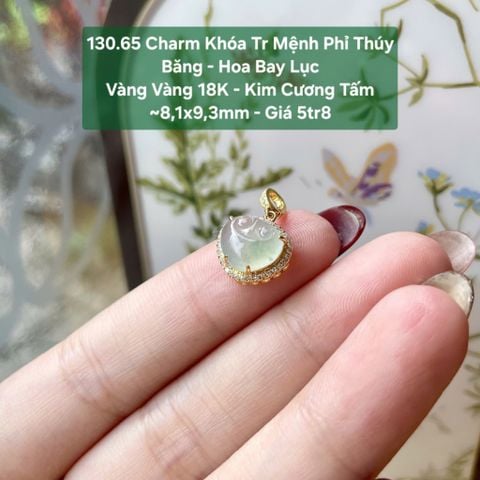 Charm Khoá Trường Mệnh Phỉ Thuý Băng - Hoa Bay Lục VV18K - KC Tấm ~8,1x9,3mm 130.65