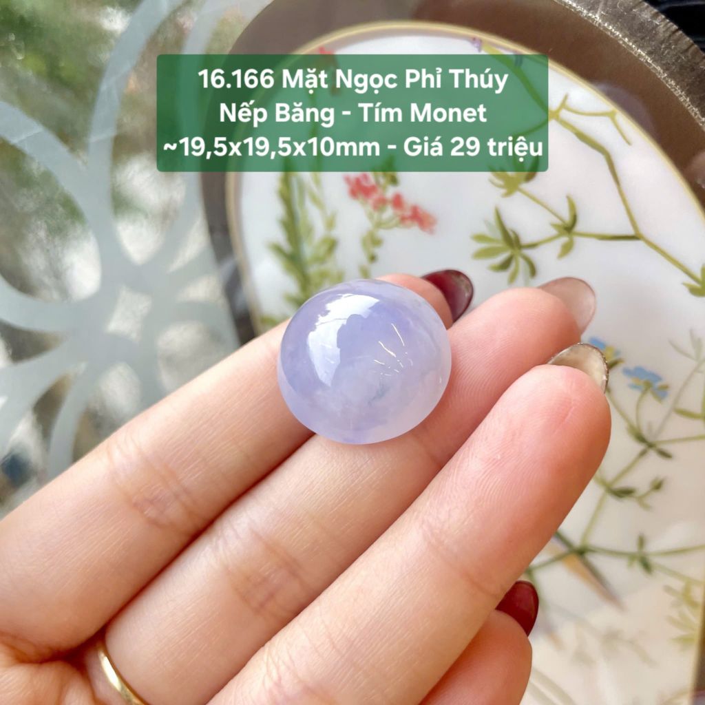 Mặt Ngọc Phỉ Thuý Nếp Băng - Tím Monet ~19,5x19,5x10mm 16.166
