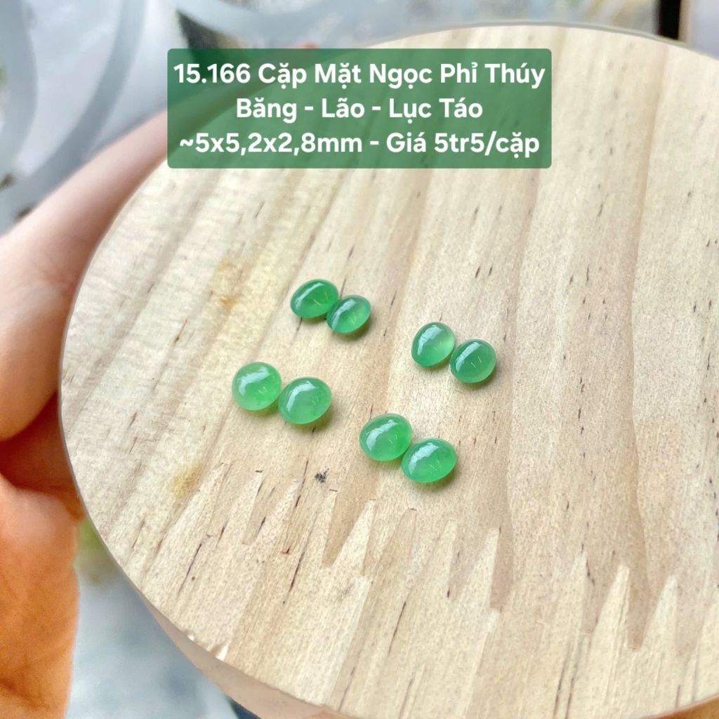 Cặp Mặt Ngọc Phỉ Thuý Băng - Lão - Lục Táo ~5x5,2x2,8mm 15.166