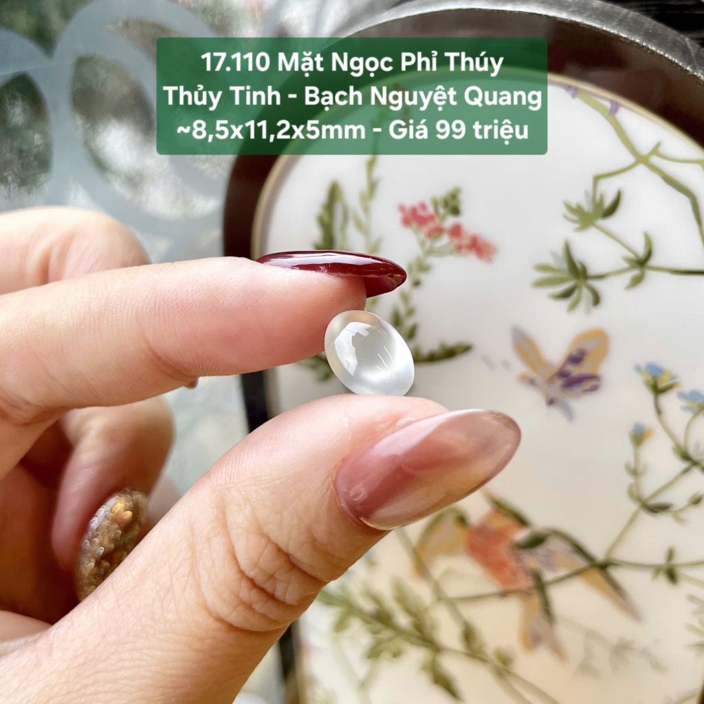 Mặt Ngọc Phỉ Thuý Thuỷ Tinh - Bạch Nguyệt Quang ~8,5x11,2x5mm 17.110