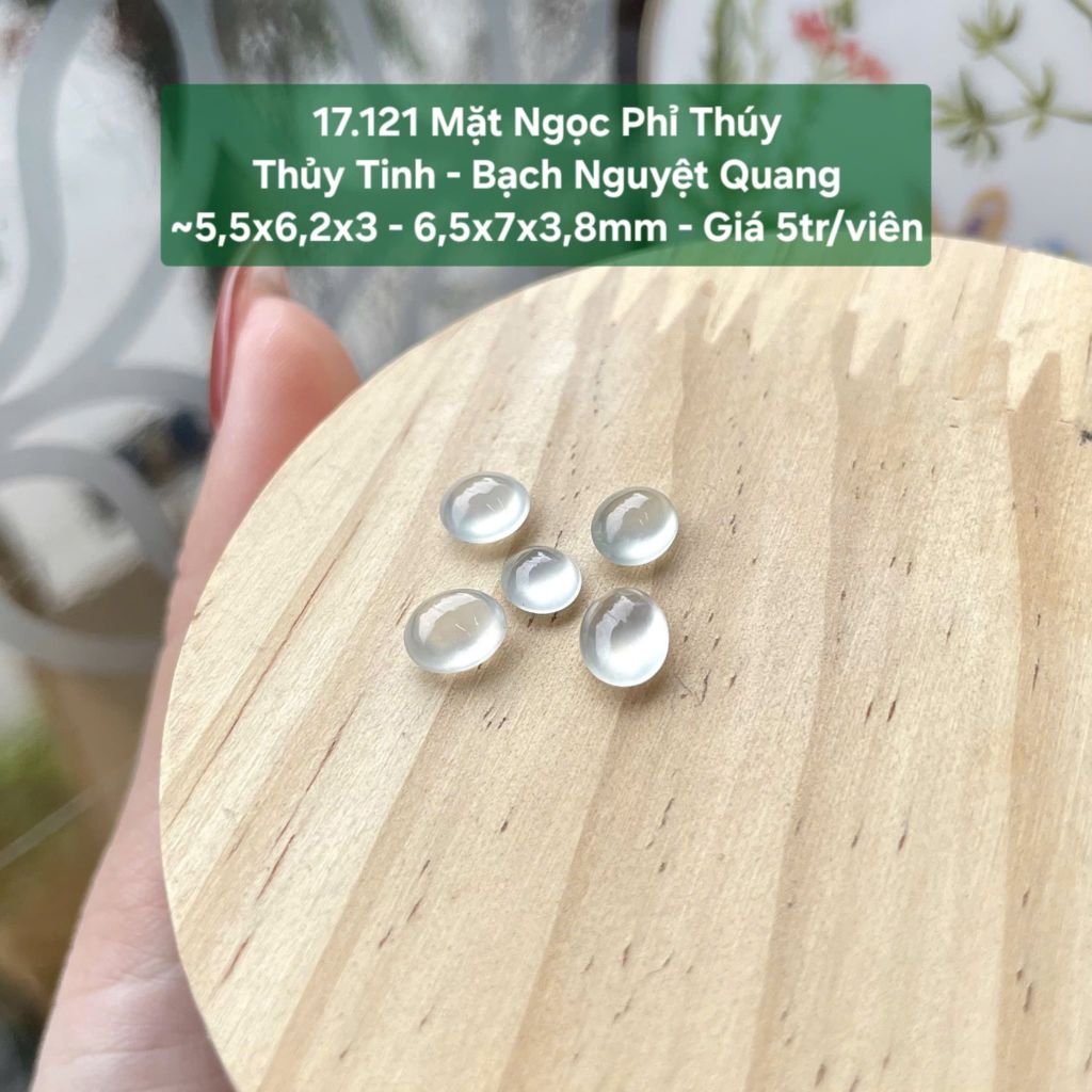 Mặt Ngọc Phỉ Thuý Thuỷ Tinh - Bạch Nguyệt Quang ~5,5x6,2x3 - 6,5x7x3,8mm 17.121