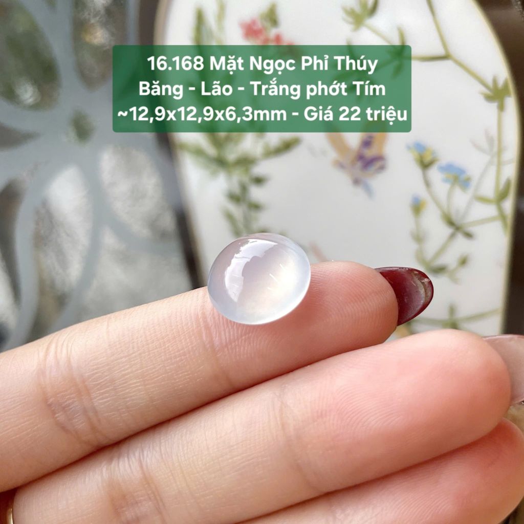 Mặt Ngọc Phỉ Thuý Băng - Lão - Trắng Phớt Tím ~12,9x12,9x6,3mm 16.168