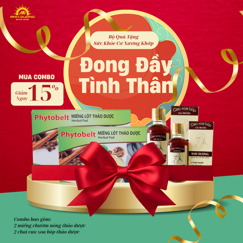  COMBO 1: ĐONG ĐẦY TÌNH THÂN GIẢM 15% (2 MIẾNG CHƯỜM NÓNG THẢO DƯỢC + 2 CHAI CAO XOA BÓP) 