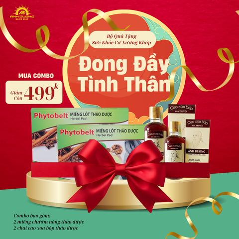  COMBO 1: ĐONG ĐẦY TÌNH THÂN GIẢM 15% (2 MIẾNG CHƯỜM NÓNG THẢO DƯỢC + 2 CHAI CAO XOA BÓP) 